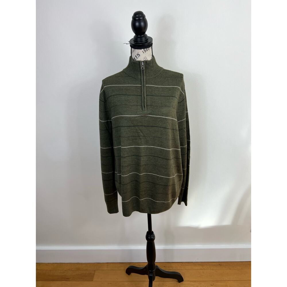 Men's Dockers Green white and black stripes knit quarter zip turtleneck sweater
